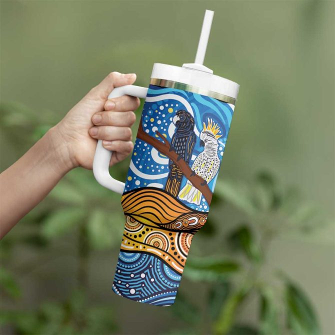 Australia Birds Aboriginal Art Custom Stanley Quencher 40Oz Stainless Steel Tumbler With Handle - Image 4