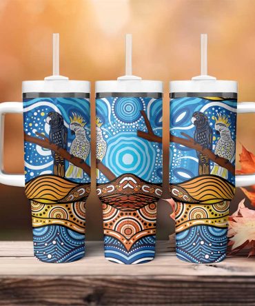 Australia Birds Aboriginal Art Custom Stanley Quencher 40Oz Stainless Steel Tumbler With Handle