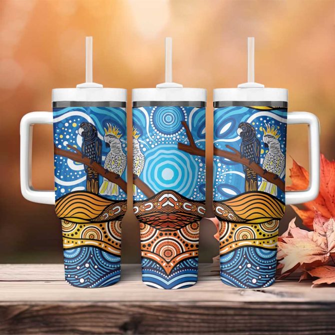 Australia Birds Aboriginal Art Custom Stanley Quencher 40Oz Stainless Steel Tumbler With Handle
