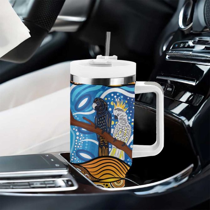 Australia Birds Aboriginal Art Custom Stanley Quencher 40Oz Stainless Steel Tumbler With Handle - Image 8