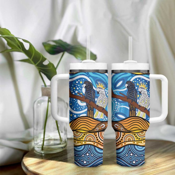 Australia Birds Aboriginal Art Custom Stanley Quencher 40Oz Stainless Steel Tumbler With Handle - Image 9