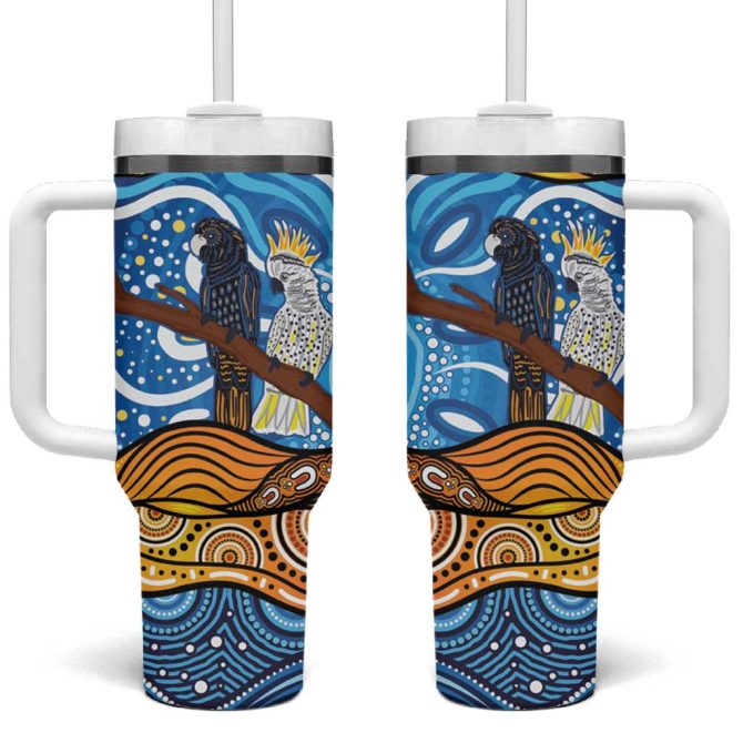Australia Birds Aboriginal Art Custom Stanley Quencher 40Oz Stainless Steel Tumbler With Handle - Image 2