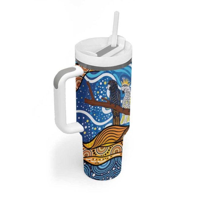 Australia Birds Aboriginal Art Custom Stanley Quencher 40Oz Stainless Steel Tumbler With Handle - Image 3