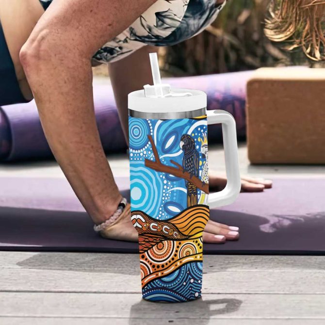 Australia Birds Aboriginal Art Custom Stanley Quencher 40Oz Stainless Steel Tumbler With Handle - Image 6
