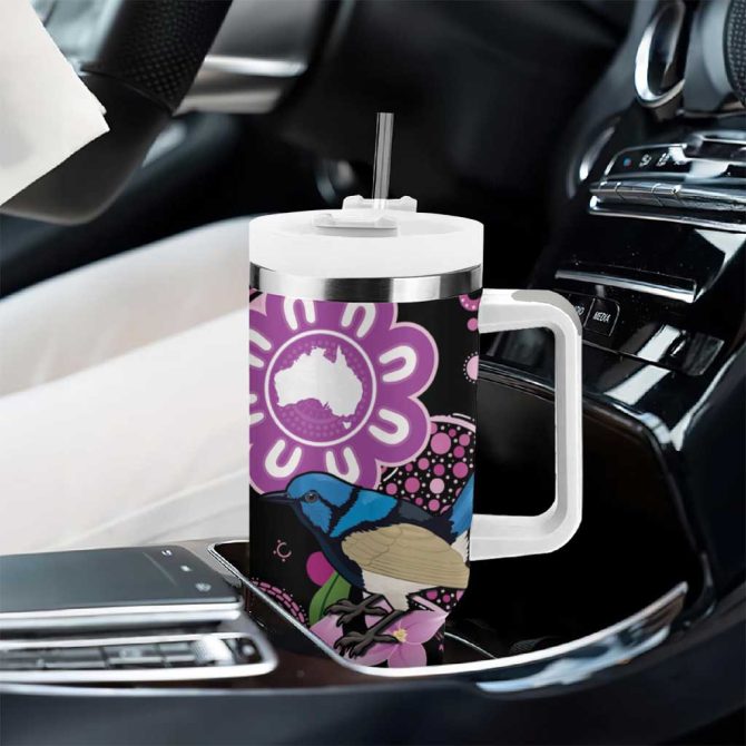 Australia Boronia And Malurus Cyaneus Aboriginal Art Custom Stanley Quencher 40Oz Stainless Steel Tumbler With Handle - Image 8