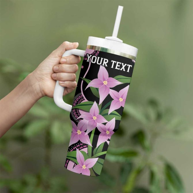 Australia Boronia And Malurus Cyaneus Aboriginal Art Custom Stanley Quencher 40Oz Stainless Steel Tumbler With Handle - Image 4