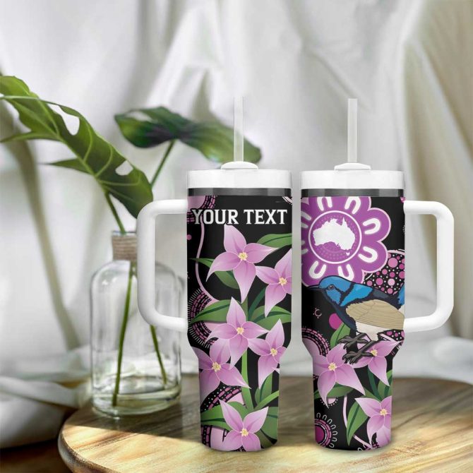 Australia Boronia And Malurus Cyaneus Aboriginal Art Custom Stanley Quencher 40Oz Stainless Steel Tumbler With Handle - Image 9