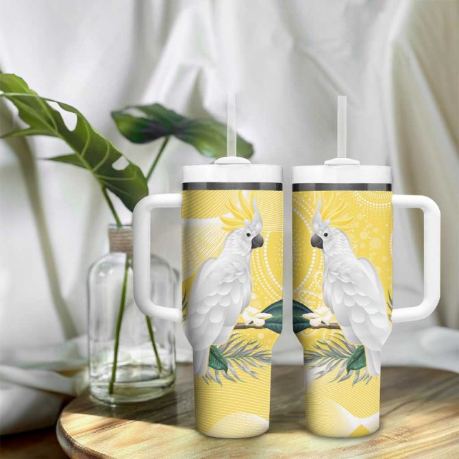 Australia Cacatua Galerita Sulphur-Crested Cockatoo #8211; Aboriginal Art Custom Stanley Quencher 40Oz Stainless Steel Tumbler With Handle - Image 9