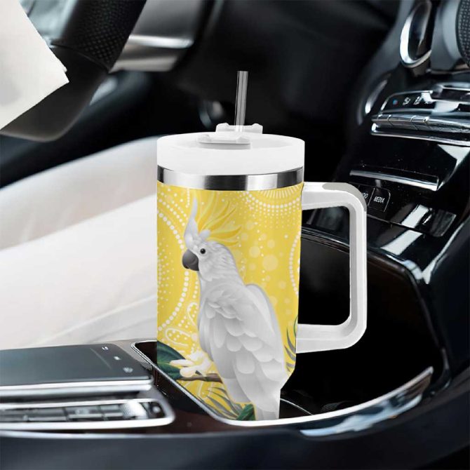Australia Cacatua Galerita Sulphur-Crested Cockatoo #8211; Aboriginal Art Custom Stanley Quencher 40Oz Stainless Steel Tumbler With Handle - Image 8