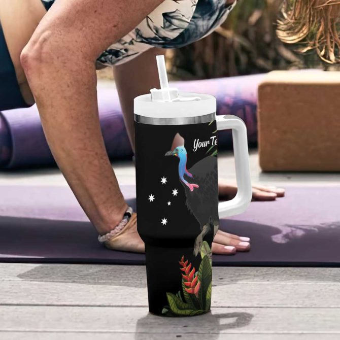 Australia Cassowary Dinosaur Bird #8211; Rainforest Vibes Custom Stanley Quencher 40Oz Stainless Steel Tumbler With Handle - Image 6