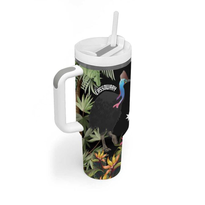 Australia Cassowary Dinosaur Bird #8211; Rainforest Vibes Custom Stanley Quencher 40Oz Stainless Steel Tumbler With Handle - Image 3