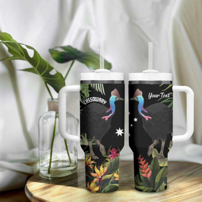Australia Cassowary Dinosaur Bird #8211; Rainforest Vibes Custom Stanley Quencher 40Oz Stainless Steel Tumbler With Handle - Image 9