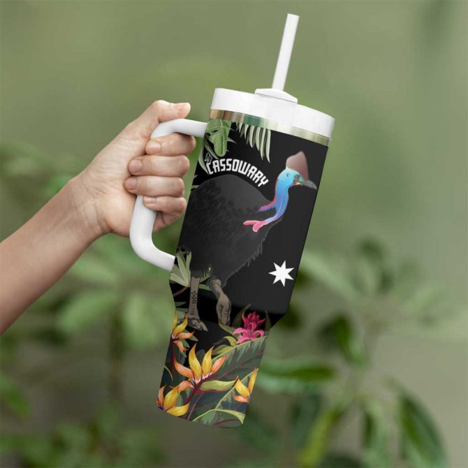 Australia Cassowary Dinosaur Bird #8211; Rainforest Vibes Custom Stanley Quencher 40Oz Stainless Steel Tumbler With Handle - Image 4
