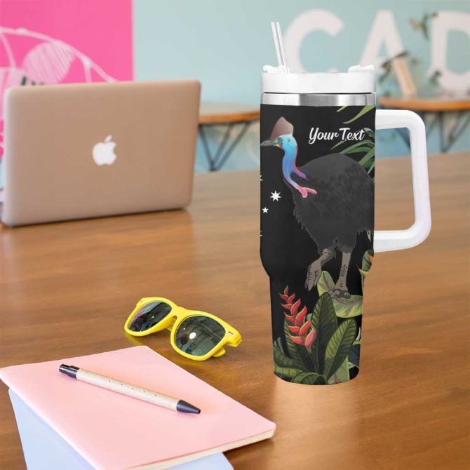 Australia Cassowary Dinosaur Bird #8211; Rainforest Vibes Custom Stanley Quencher 40Oz Stainless Steel Tumbler With Handle - Image 5