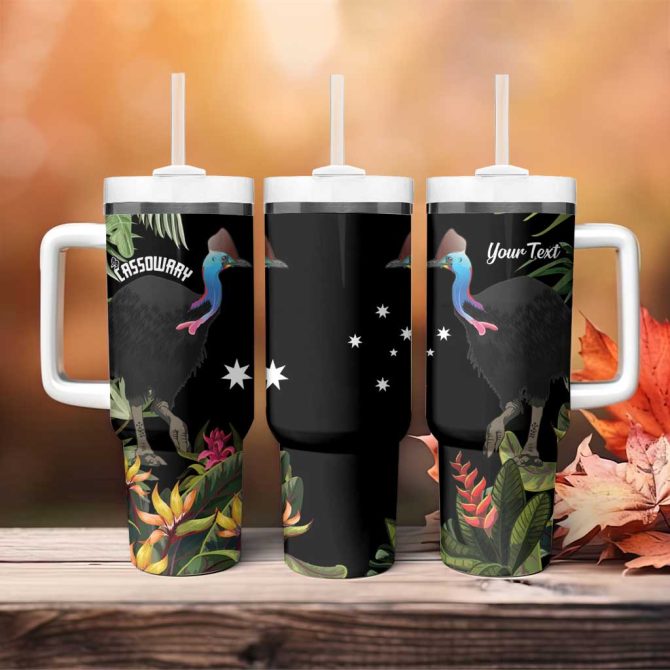 Australia Cassowary Dinosaur Bird #8211; Rainforest Vibes Custom Stanley Quencher 40Oz Stainless Steel Tumbler With Handle