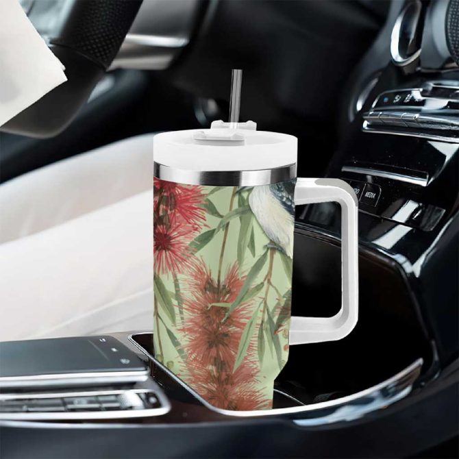Australia Christmas Kookaburra Santa On Callistemon #8211; Pastel Custom Stanley Quencher 40Oz Stainless Steel Tumbler With Handle - Image 8