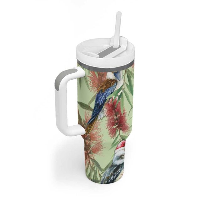 Australia Christmas Kookaburra Santa On Callistemon #8211; Pastel Custom Stanley Quencher 40Oz Stainless Steel Tumbler With Handle - Image 3