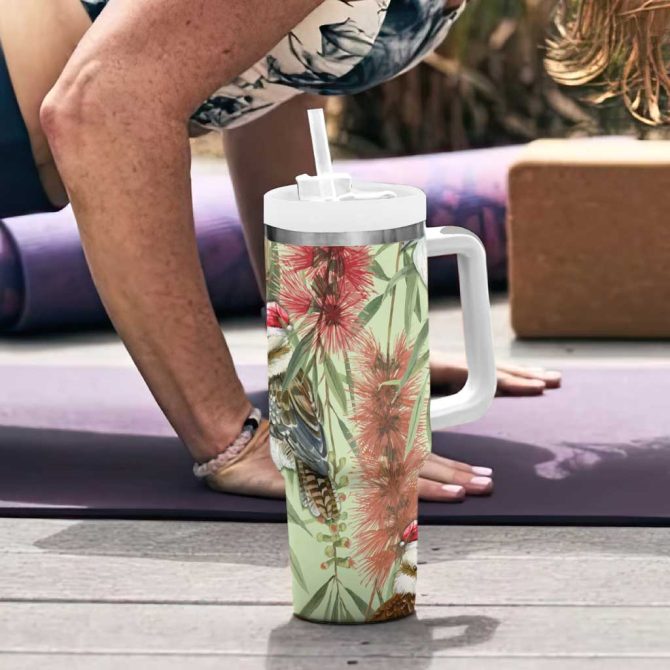 Australia Christmas Kookaburra Santa On Callistemon #8211; Pastel Custom Stanley Quencher 40Oz Stainless Steel Tumbler With Handle - Image 6