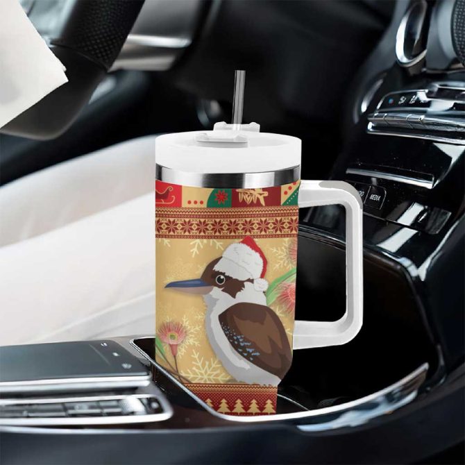 Australia Christmas Kookaburra Santa With Gumtree Custom Stanley Quencher 40Oz Stainless Steel Tumbler With Handle - Image 8