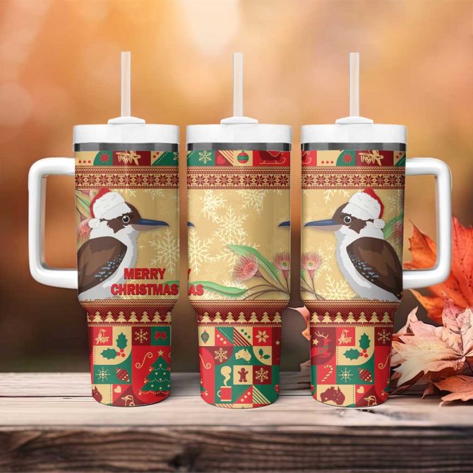 Australia Christmas Kookaburra Santa With Gumtree Custom Stanley Quencher 40Oz Stainless Steel Tumbler With Handle