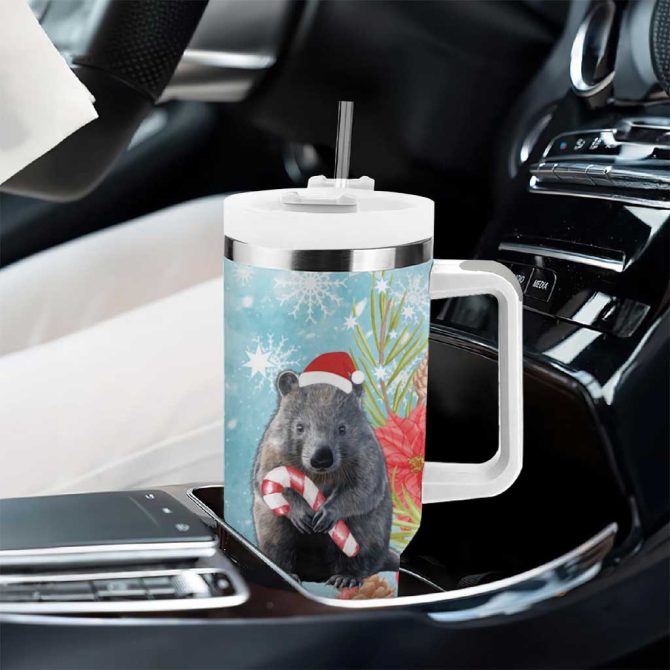 Australia Christmas Merry Wombat-Mas Watercolor Style Custom Stanley Quencher 40Oz Stainless Steel Tumbler With Handle - Image 8
