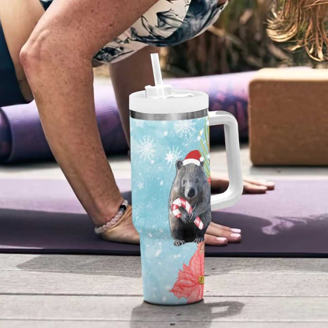 Australia Christmas Merry Wombat-Mas Watercolor Style Custom Stanley Quencher 40Oz Stainless Steel Tumbler With Handle - Image 6