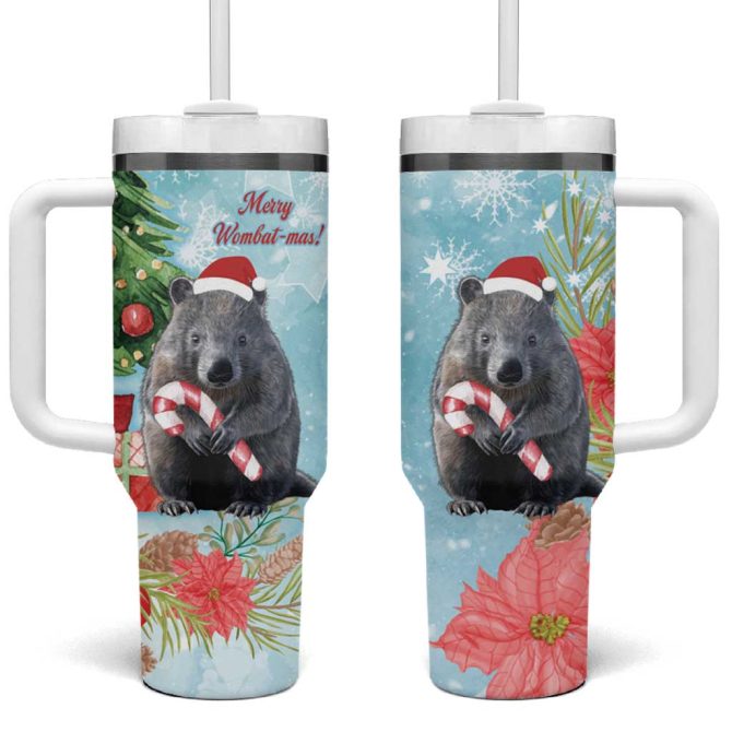 Australia Christmas Merry Wombat-Mas Watercolor Style Custom Stanley Quencher 40Oz Stainless Steel Tumbler With Handle - Image 2