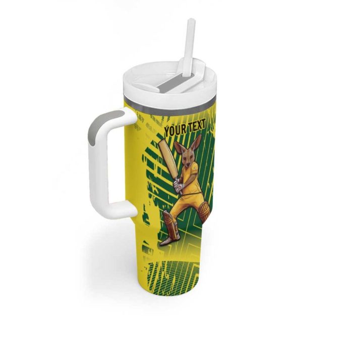 Australia Cricket Aussie Baggy Greens #8211; Kangaroo Mascot Style Custom Stanley Quencher 40Oz Stainless Steel Tumbler With Handle - Image 3