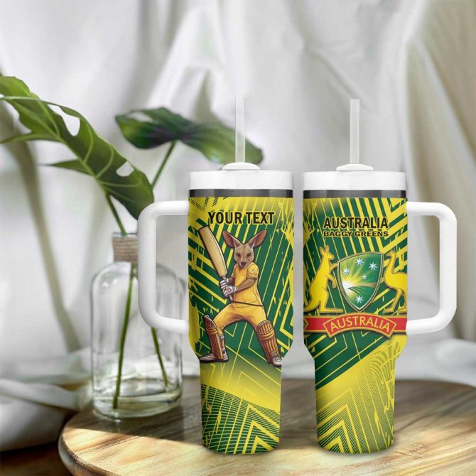Australia Cricket Aussie Baggy Greens #8211; Kangaroo Mascot Style Custom Stanley Quencher 40Oz Stainless Steel Tumbler With Handle - Image 9