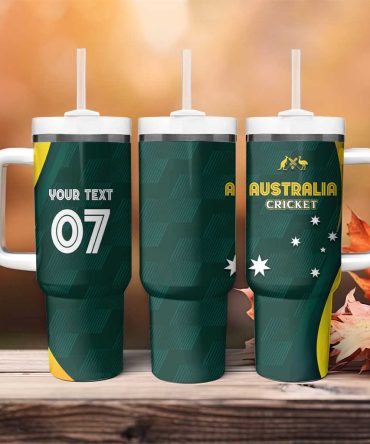 Australia Cricket Go Aussie #8211; Modern Motif Custom Stanley Quencher 40Oz Stainless Steel Tumbler With Handle