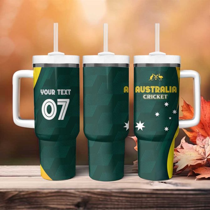 Australia Cricket Go Aussie #8211; Modern Motif Custom Stanley Quencher 40Oz Stainless Steel Tumbler With Handle