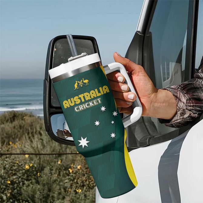 Australia Cricket Go Aussie #8211; Modern Motif Custom Stanley Quencher 40Oz Stainless Steel Tumbler With Handle - Image 7