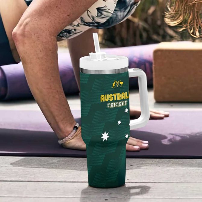Australia Cricket Go Aussie #8211; Modern Motif Custom Stanley Quencher 40Oz Stainless Steel Tumbler With Handle - Image 6