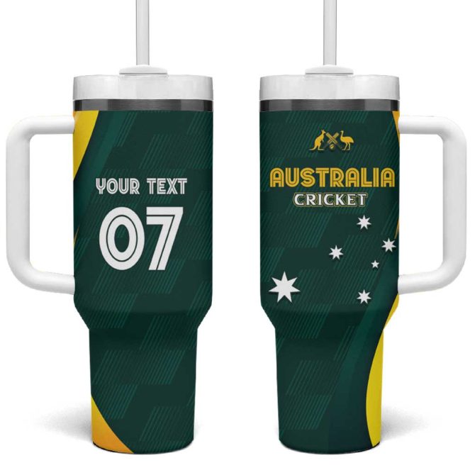 Australia Cricket Go Aussie #8211; Modern Motif Custom Stanley Quencher 40Oz Stainless Steel Tumbler With Handle - Image 2