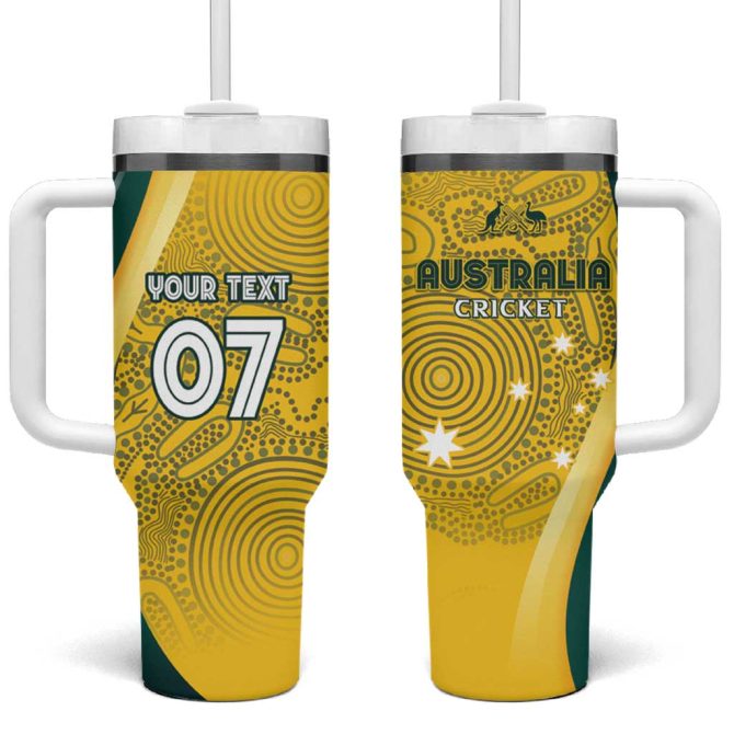 Australia Cricket Indigenous Aboriginal Arts Go Aussie Custom Stanley Quencher 40Oz Stainless Steel Tumbler With Handle - Image 2