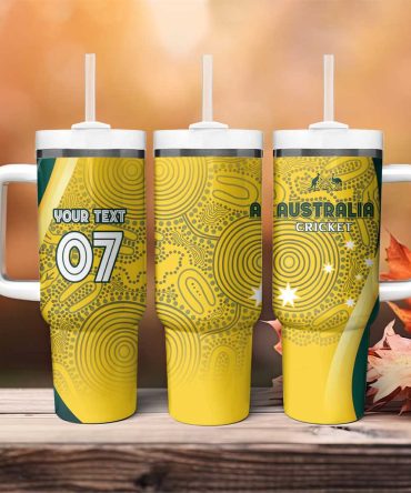 Australia Cricket Indigenous Aboriginal Arts Go Aussie Custom Stanley Quencher 40Oz Stainless Steel Tumbler With Handle