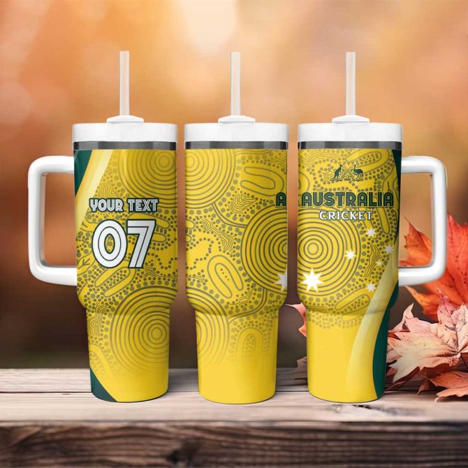 Australia Cricket Indigenous Aboriginal Arts Go Aussie Custom Stanley Quencher 40Oz Stainless Steel Tumbler With Handle