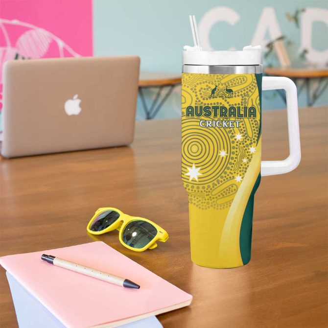 Australia Cricket Indigenous Aboriginal Arts Go Aussie Custom Stanley Quencher 40Oz Stainless Steel Tumbler With Handle - Image 5