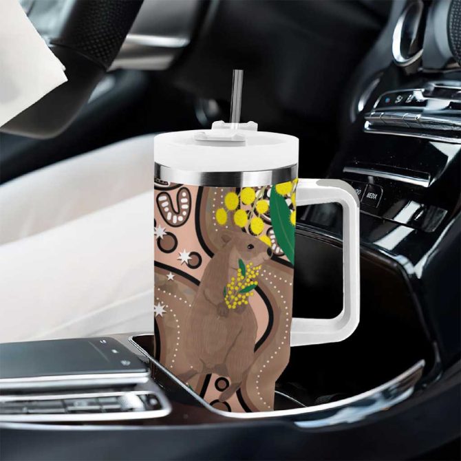 Australia Cute Quokka Indigenous Art With Golden Wattle Custom Stanley Quencher 40Oz Stainless Steel Tumbler With Handle - Image 8
