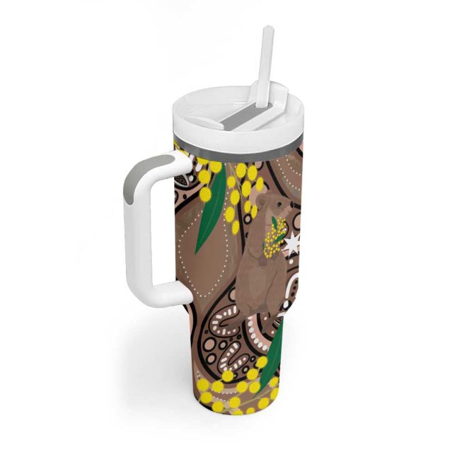 Australia Cute Quokka Indigenous Art With Golden Wattle Custom Stanley Quencher 40Oz Stainless Steel Tumbler With Handle - Image 3