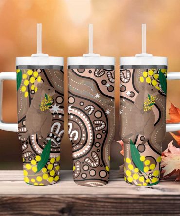 Australia Cute Quokka Indigenous Art With Golden Wattle Custom Stanley Quencher 40Oz Stainless Steel Tumbler With Handle