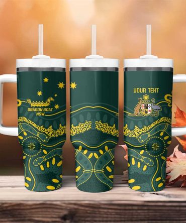 Australia Dragons Boat Aussie Aboriginal Dot Style Custom Stanley Quencher 40Oz Stainless Steel Tumbler With Handle