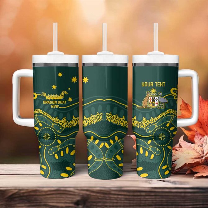 Australia Dragons Boat Aussie Aboriginal Dot Style Custom Stanley Quencher 40Oz Stainless Steel Tumbler With Handle