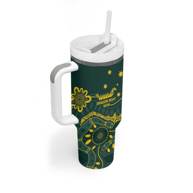 Australia Dragons Boat Aussie Aboriginal Dot Style Custom Stanley Quencher 40Oz Stainless Steel Tumbler With Handle - Image 3