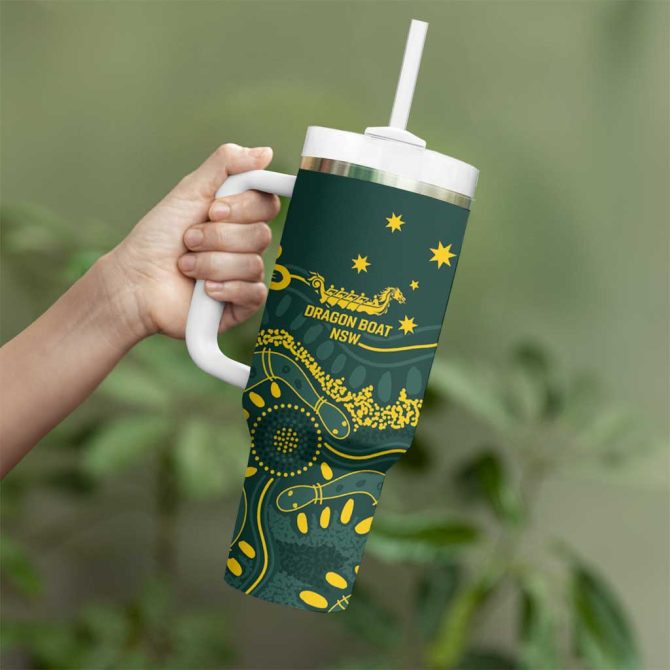 Australia Dragons Boat Aussie Aboriginal Dot Style Custom Stanley Quencher 40Oz Stainless Steel Tumbler With Handle - Image 4