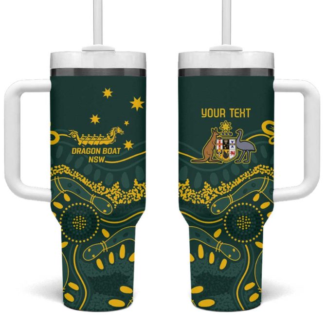 Australia Dragons Boat Aussie Aboriginal Dot Style Custom Stanley Quencher 40Oz Stainless Steel Tumbler With Handle - Image 2