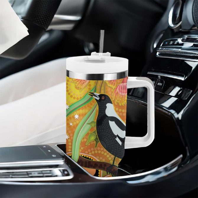 Australia Eucalyptus Flower And Magpie Aboriginal Art Custom Stanley Quencher 40Oz Stainless Steel Tumbler With Handle - Image 8