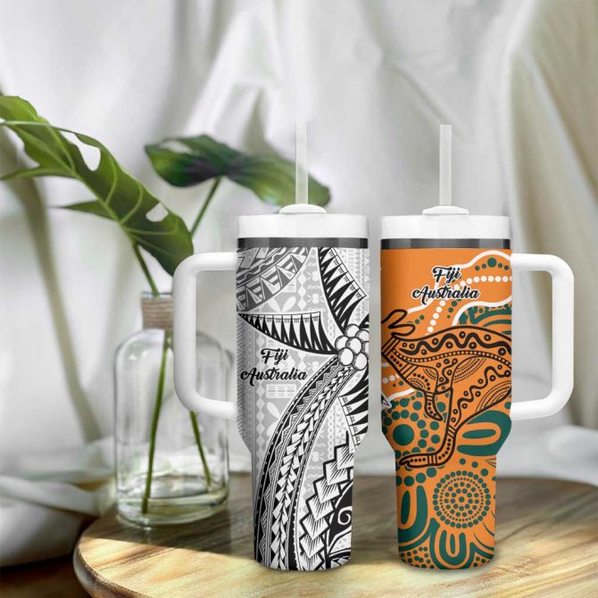 Australia-Fiji Palm And Kangaroo Polynesia Tapa Mixed Indigenous Aboriginal Custom Stanley Quencher 40Oz Stainless Steel Tumbler With Handle - Image 9