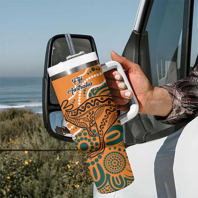 Australia-Fiji Palm And Kangaroo Polynesia Tapa Mixed Indigenous Aboriginal Custom Stanley Quencher 40Oz Stainless Steel Tumbler With Handle - Image 7