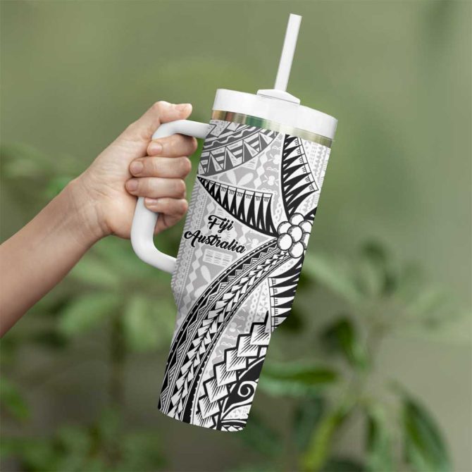 Australia-Fiji Palm And Kangaroo Polynesia Tapa Mixed Indigenous Aboriginal Custom Stanley Quencher 40Oz Stainless Steel Tumbler With Handle - Image 4